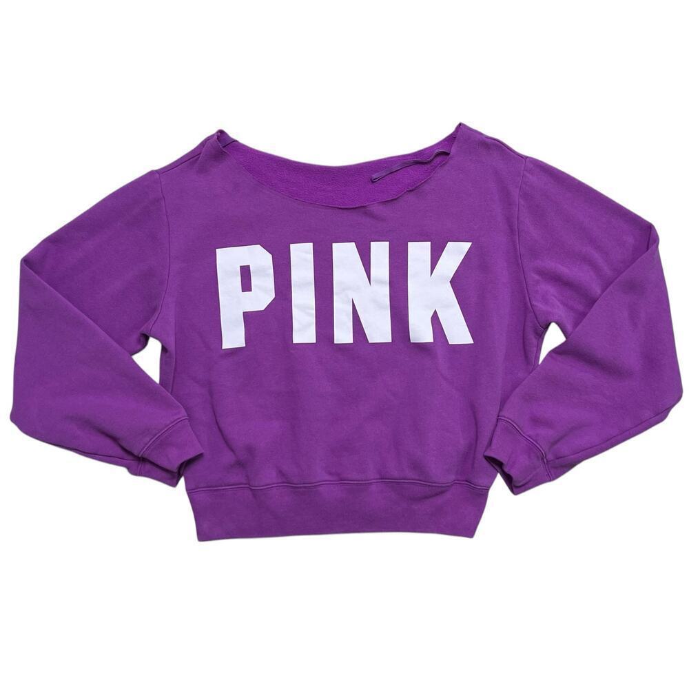 Victoria Secret PINK‎ Women’s Open Neck Crew Pullover Crop Sweatshirt Y2K - M